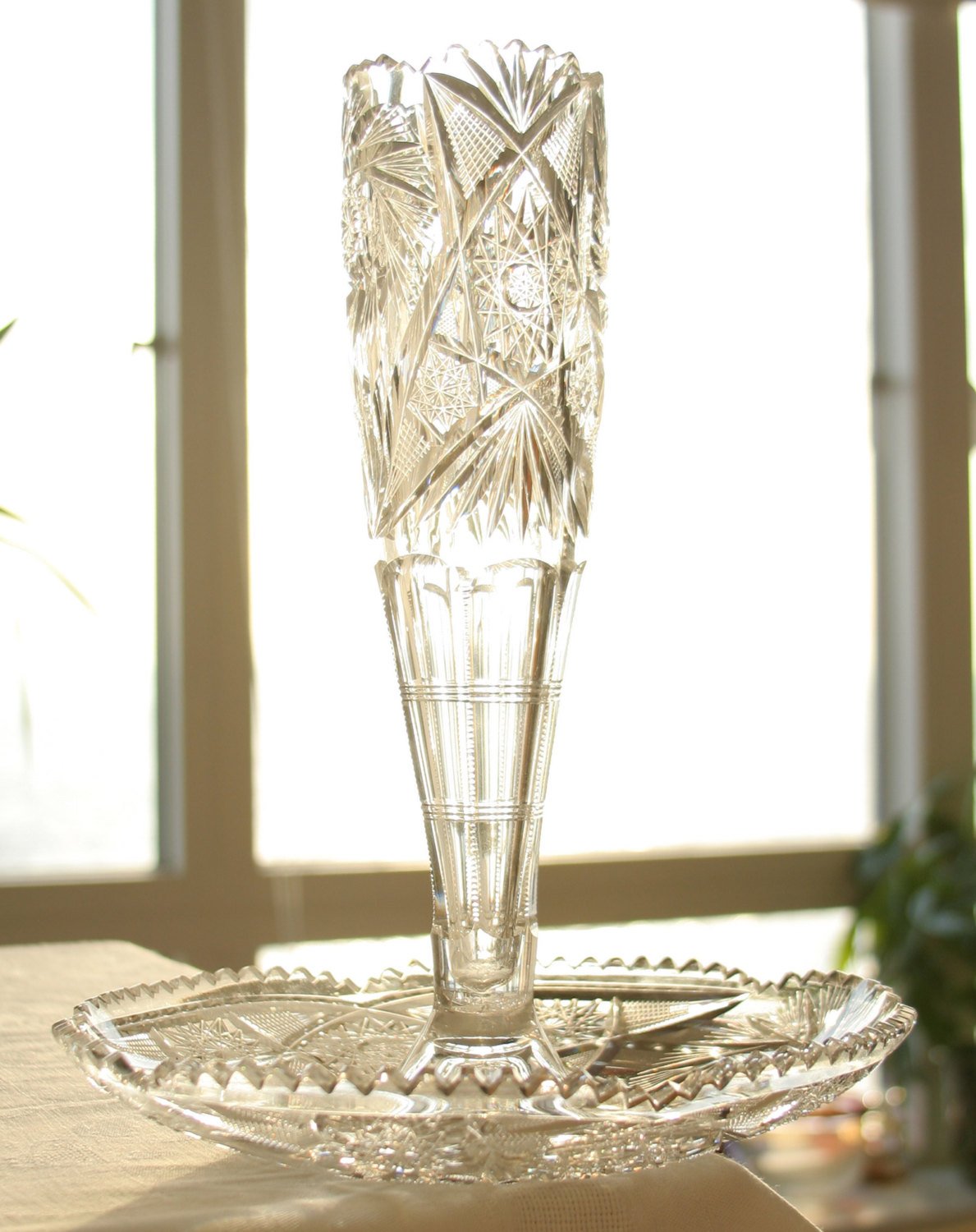 BRILLIANT Cut Antique Crystal Glass Epergne Mollaris.com 