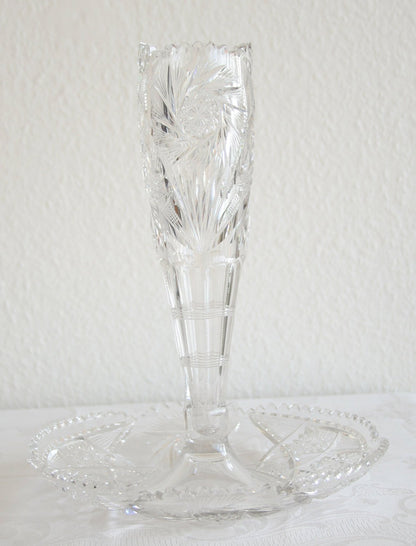 BRILLIANT Cut Antique Crystal Glass Epergne Mollaris.com 