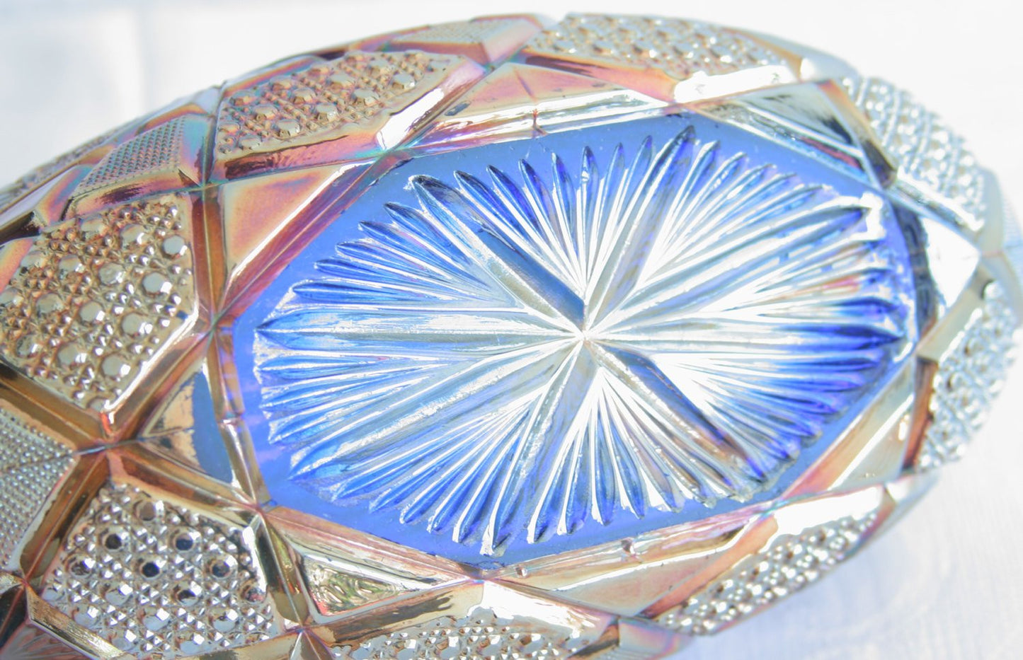 BROCKWITZ Carnival Glass Blue NORTHERN LIGHTS Jardiniere Mollaris.com 