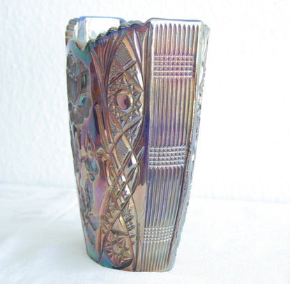 BROCKWITZ Carnival Glass Blue ROSE GARDEN Large Letter Vase Mollaris.com 