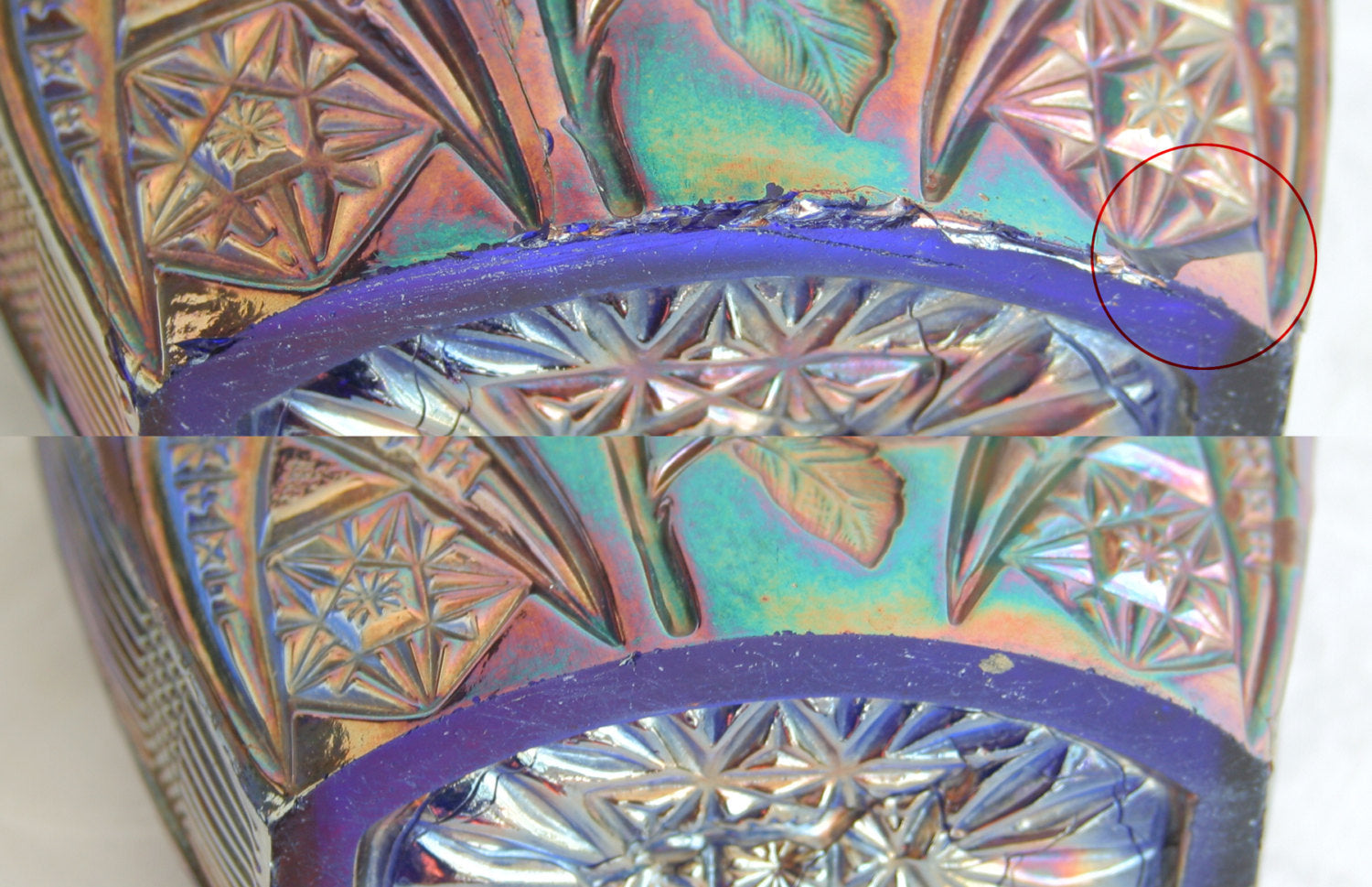 BROCKWITZ Carnival Glass Blue ROSE GARDEN Large Letter Vase Mollaris.com 