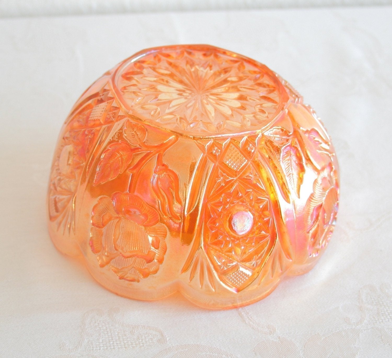 BROCKWITZ Carnival Glass Marigold ROSE GARDEN Bowl Rosebowl Mollaris.com 