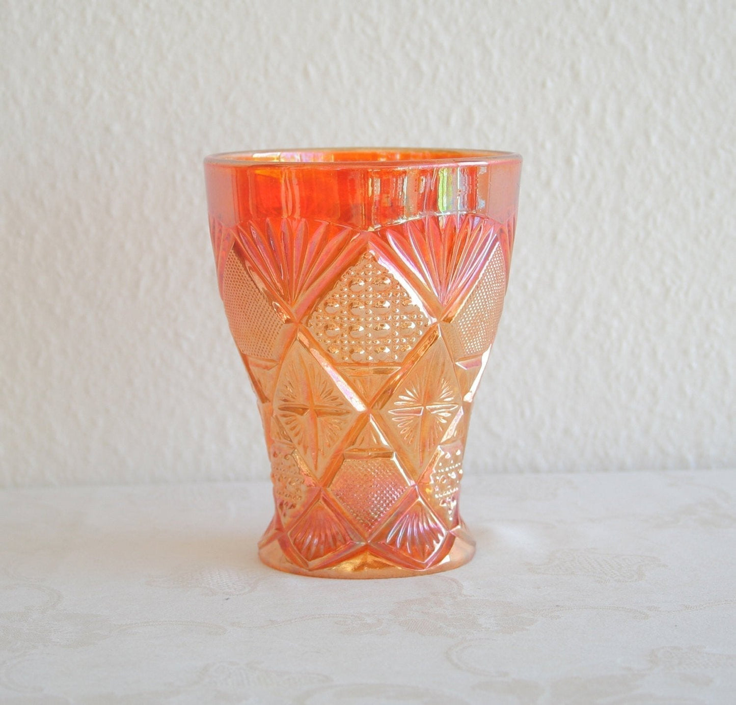 BROCKWITZ Carnival Glass Marigold TEXAS TUMBLER Vase Northern Lights Mollaris.com 