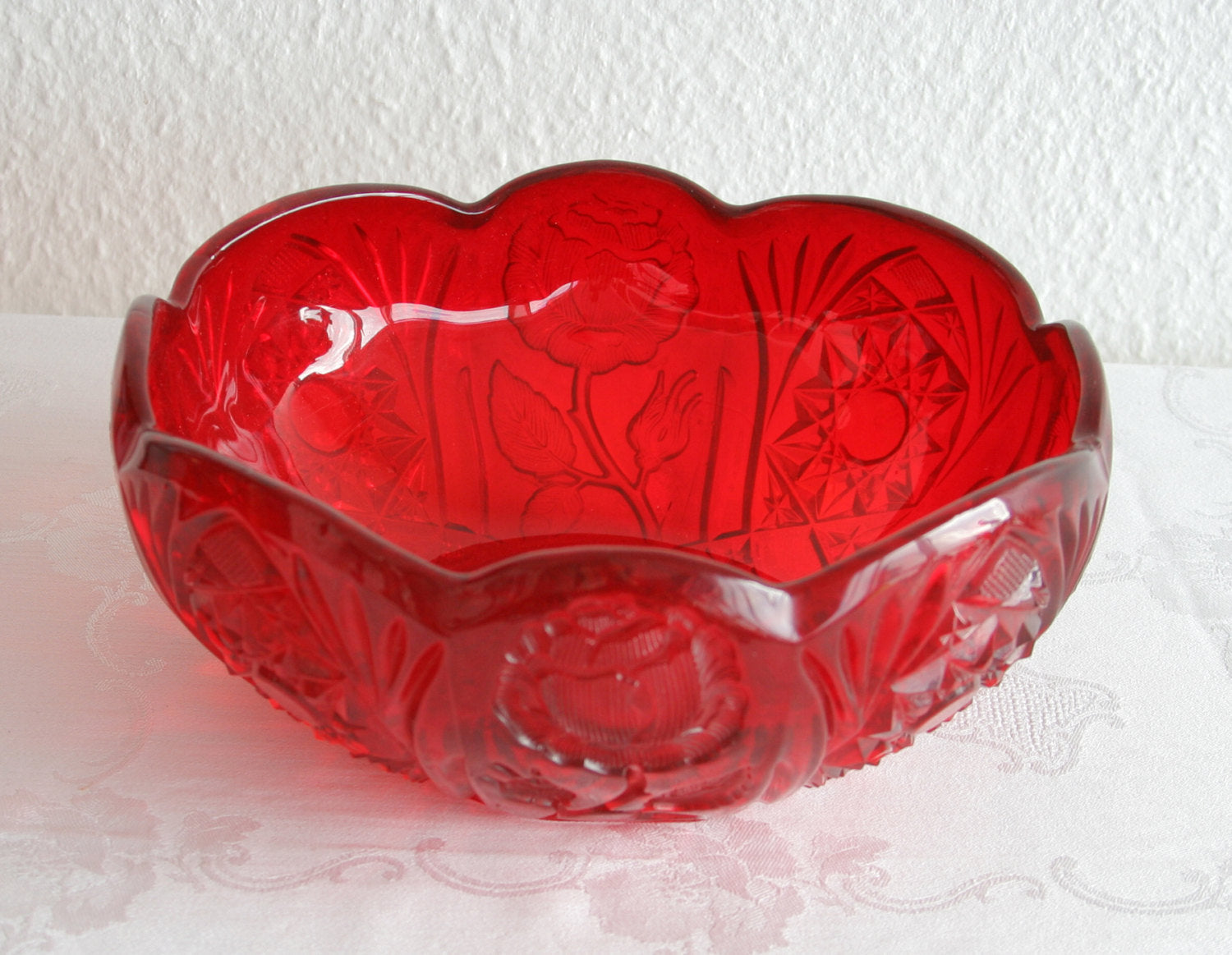 BROCKWITZ Rose Garden Ruby Red Large Glass Rose Bowl Mollaris.com 