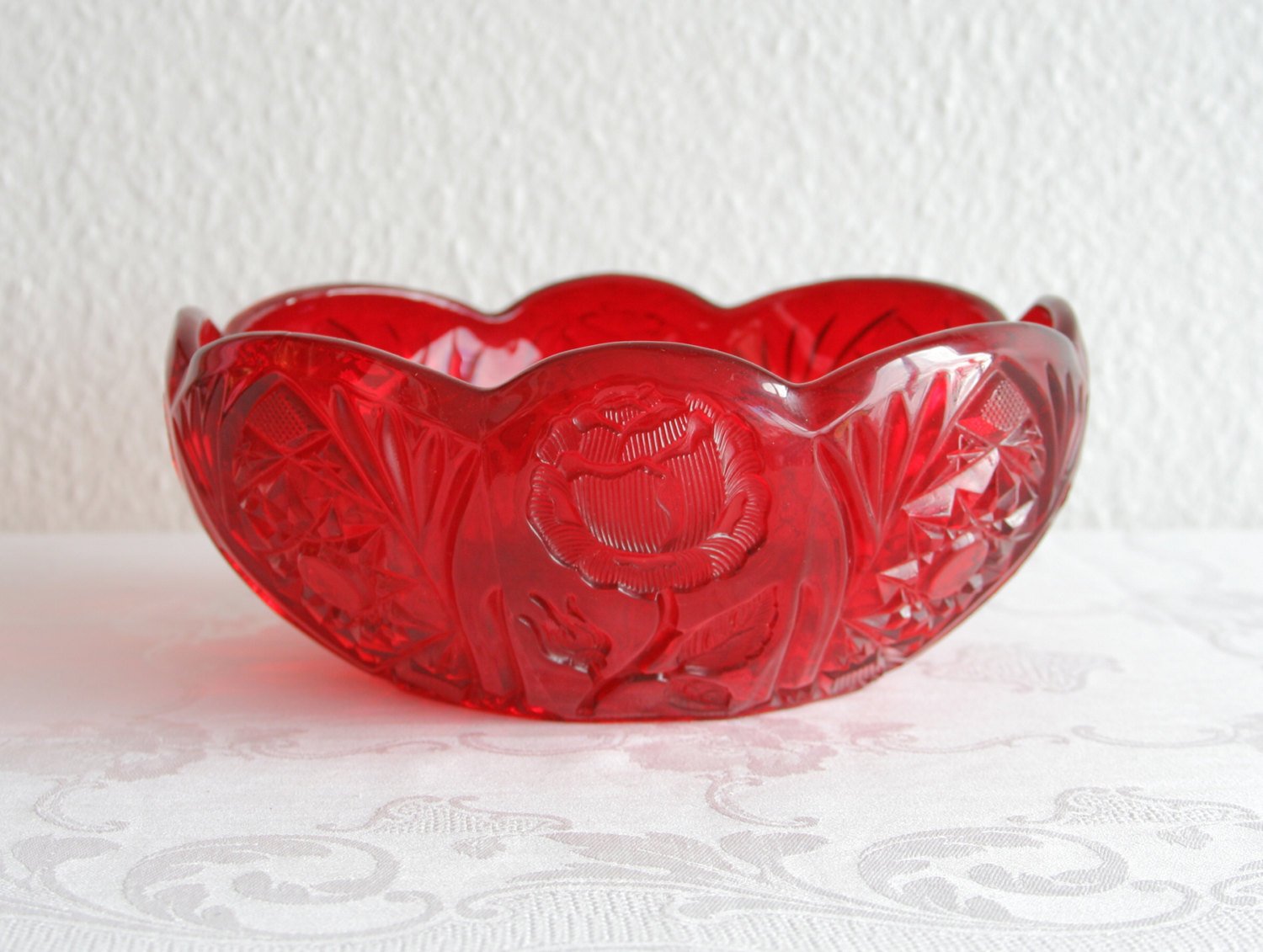 BROCKWITZ Rose Garden Ruby Red Large Glass Rose Bowl Mollaris.com 