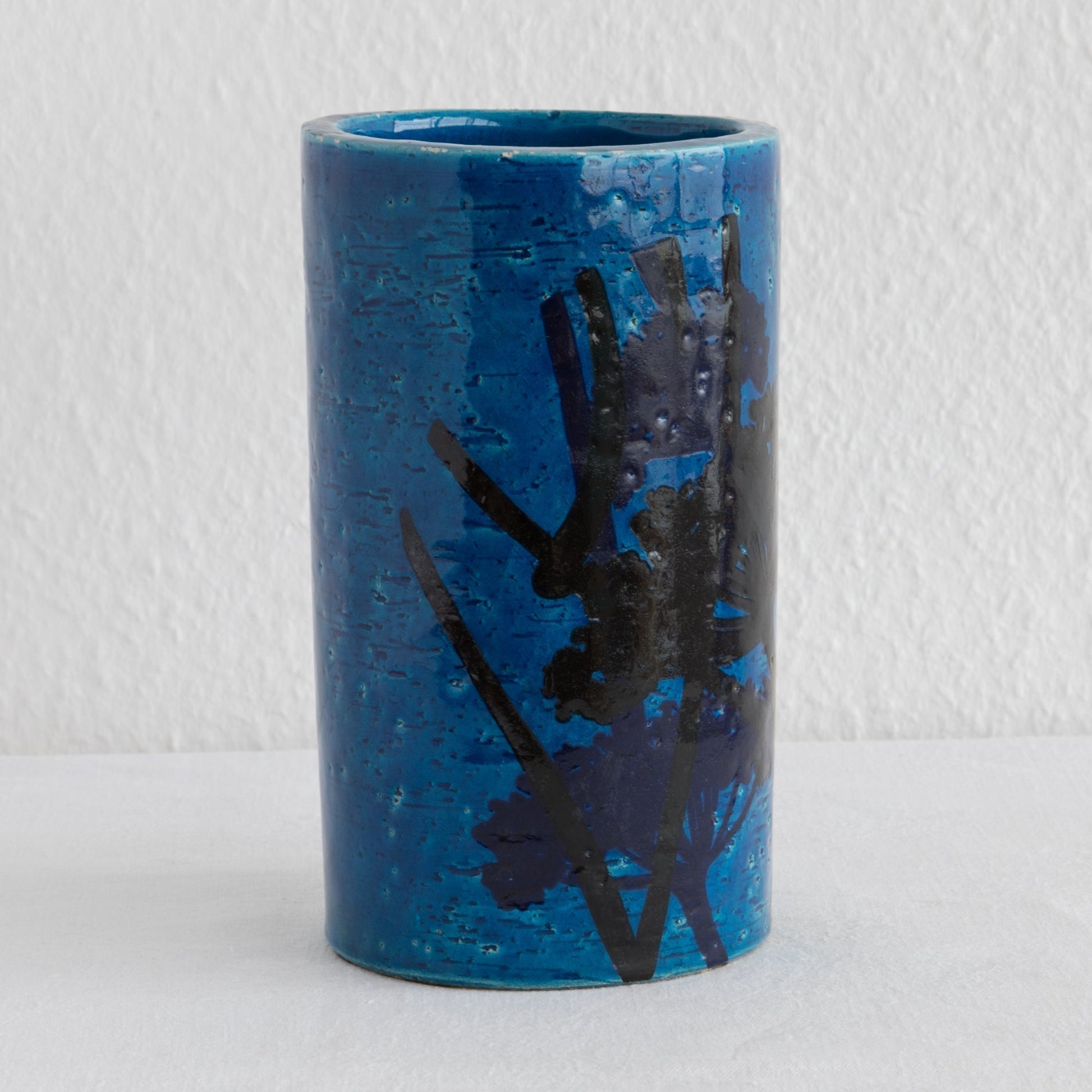 Bitossi ALDO LONDI Blue Cylinder Abstract Decorated Ceramic Vase Mollaris.com 