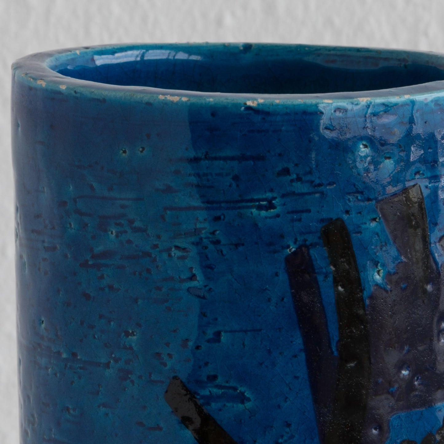 Bitossi ALDO LONDI Blue Cylinder Abstract Decorated Ceramic Vase Mollaris.com 