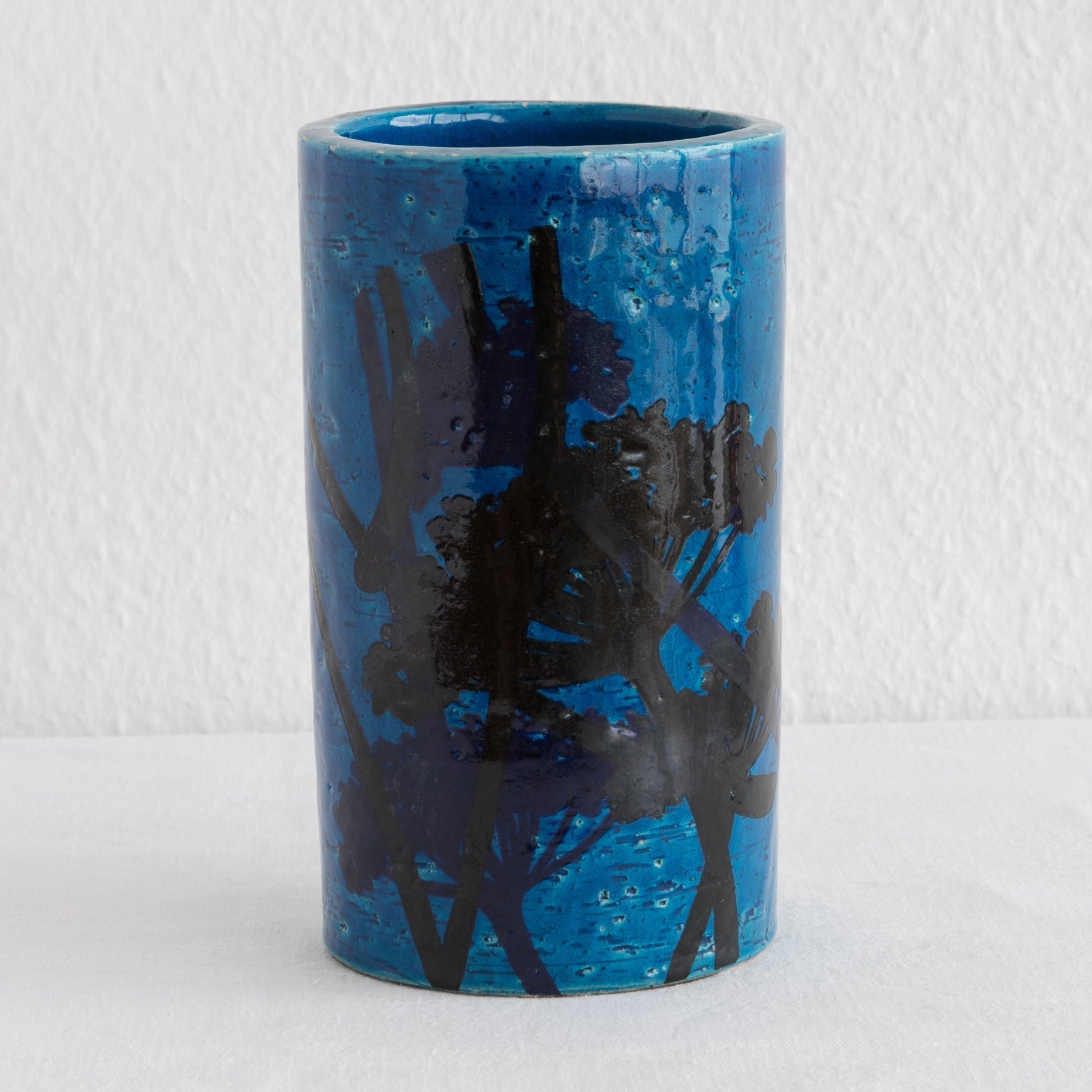 Bitossi ALDO LONDI Blue Cylinder Abstract Decorated Ceramic Vase Mollaris.com 