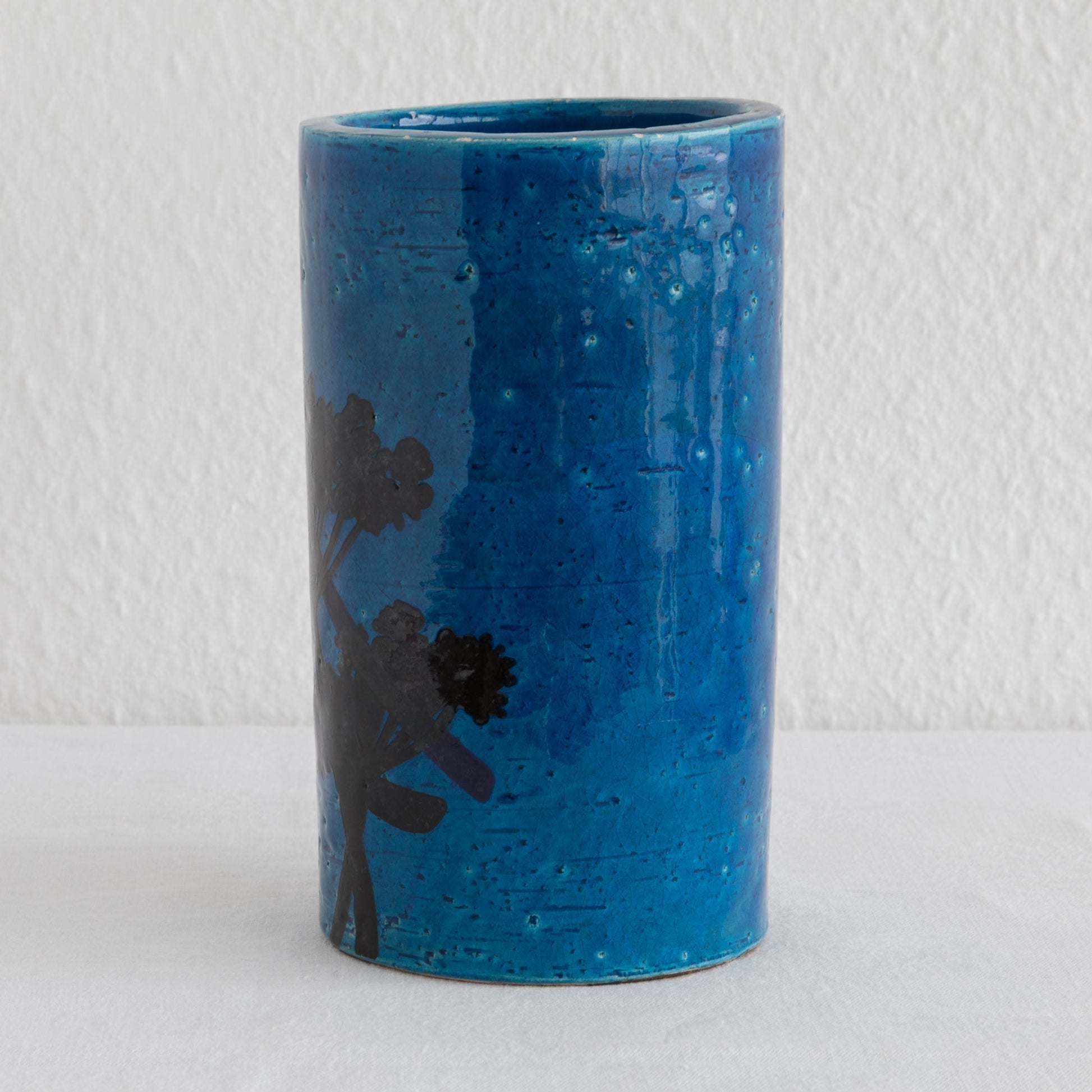 Bitossi ALDO LONDI Blue Cylinder Abstract Decorated Ceramic Vase Mollaris.com 