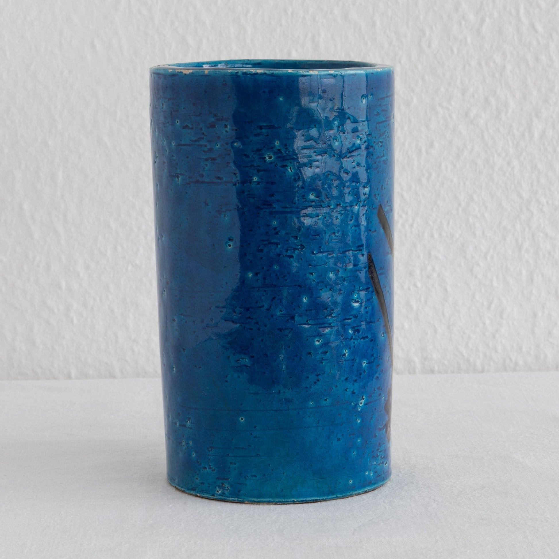 Bitossi ALDO LONDI Blue Cylinder Abstract Decorated Ceramic Vase Mollaris.com 