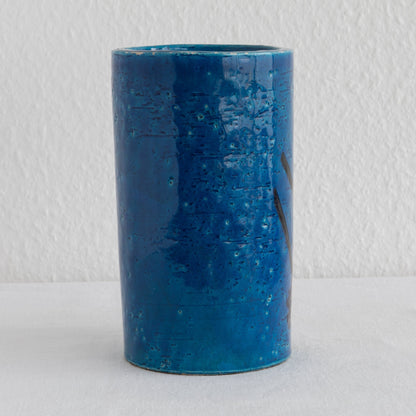 Bitossi ALDO LONDI Blue Cylinder Abstract Decorated Ceramic Vase Mollaris.com 
