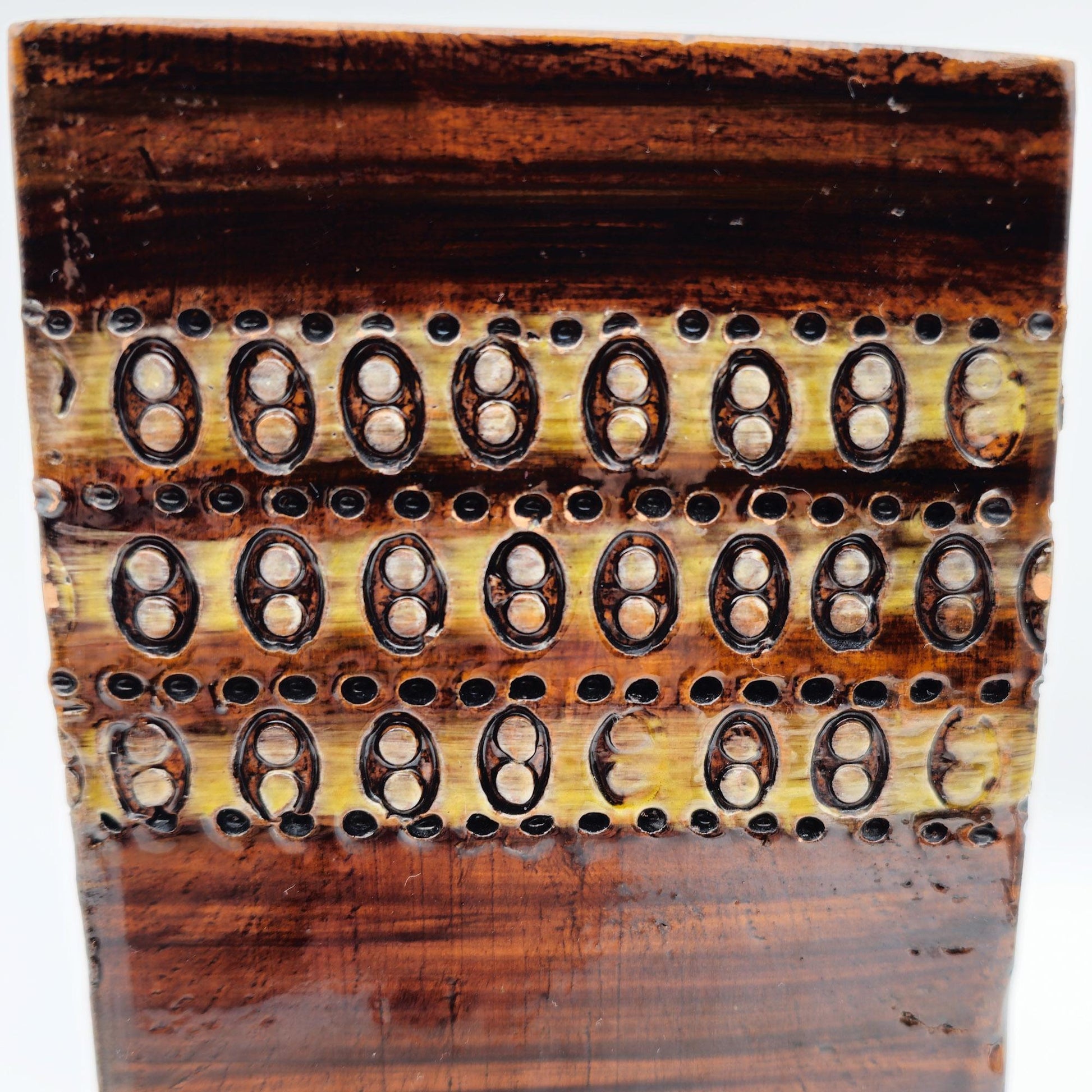 Bitossi ALDO LONDI Brown Square 2-dots Sgrafitto Decorated Ceramic Vase Mollaris.com 