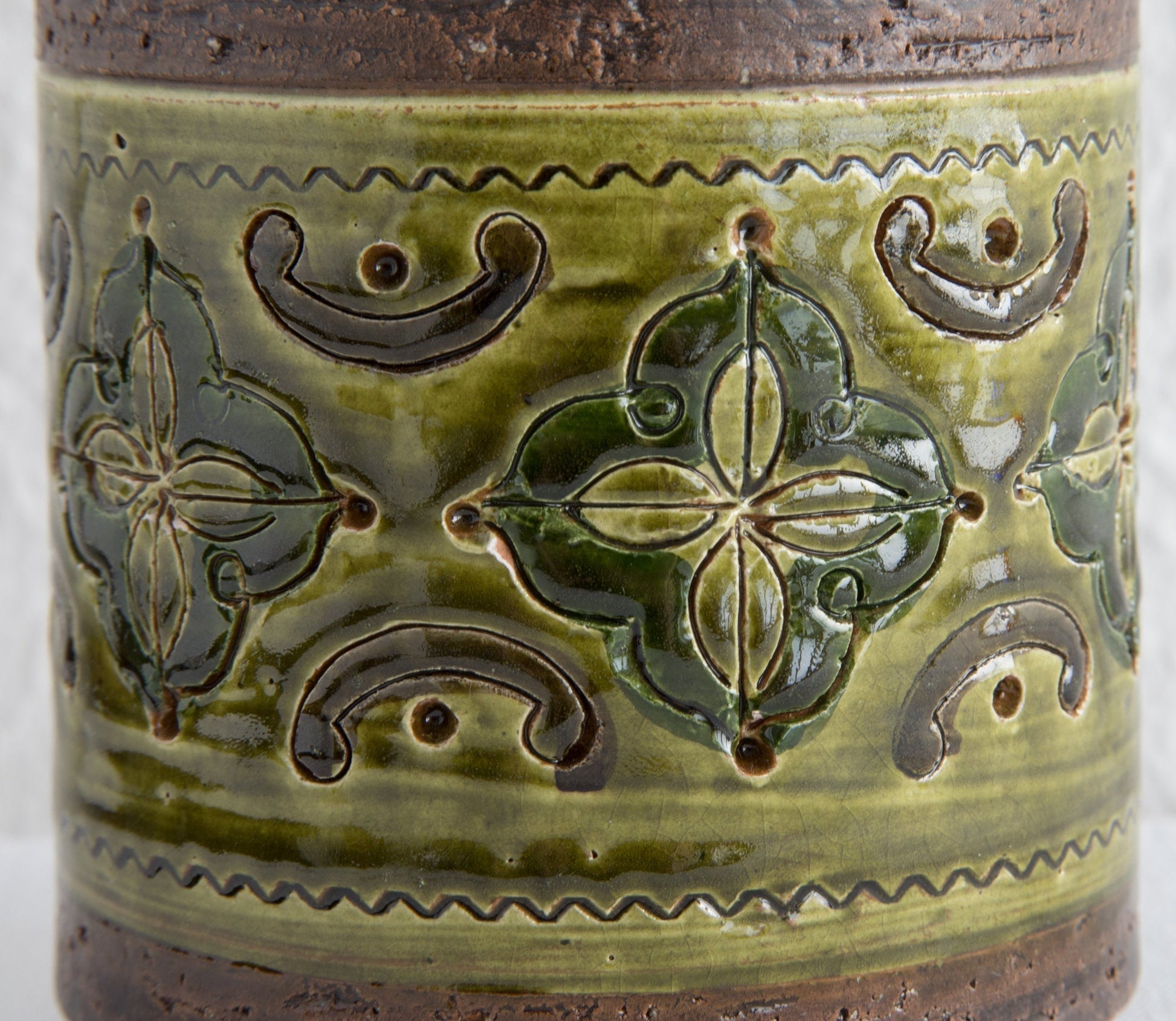 Bitossi ALDO LONDI Green Yellow Ceramic Flower Pattern Vase Mollaris.com 