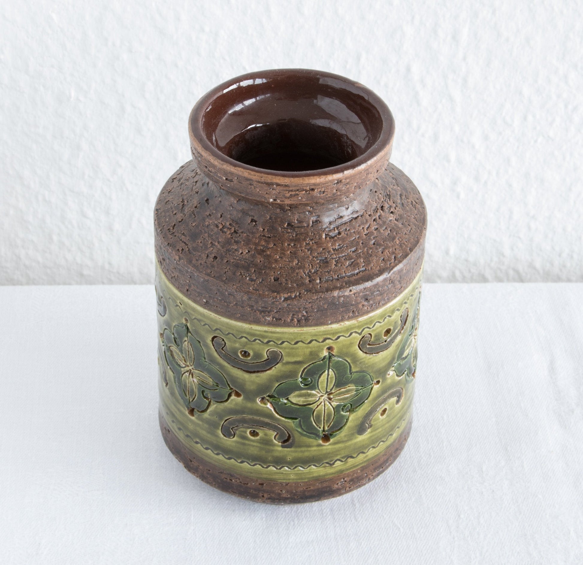 Bitossi ALDO LONDI Green Yellow Ceramic Flower Pattern Vase Mollaris.com 