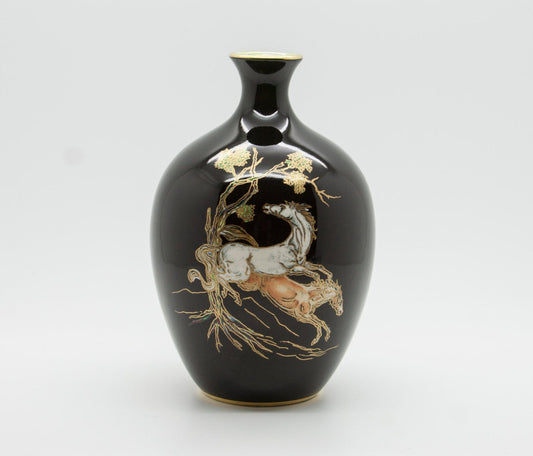 CROWN DEVON Pegasus Black & Gold Decorated Porcelain Vase Mollaris.com 