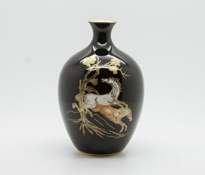 CROWN DEVON Pegasus Black & Gold Decorated Porcelain Vase Mollaris.com 