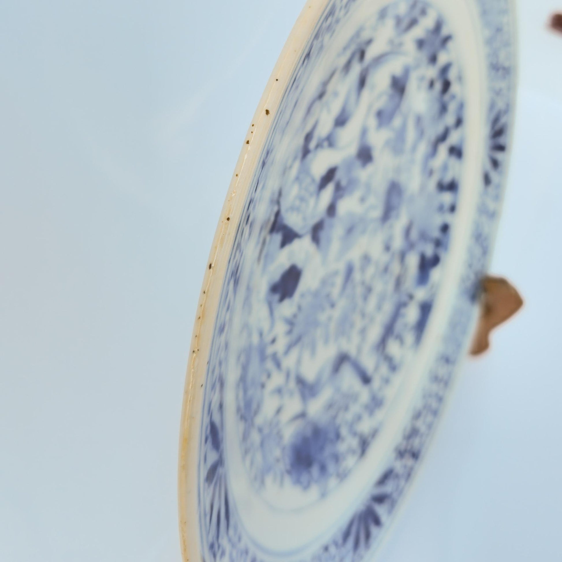 Chinese 19thC. Blue and White Birds and Flowers Garden Scene Porcelain Charger / Dish Qing Mollaris.com 