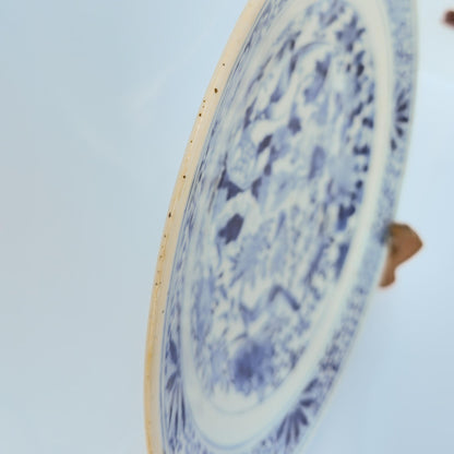Chinese 19thC. Blue and White Birds and Flowers Garden Scene Porcelain Charger / Dish Qing Mollaris.com 