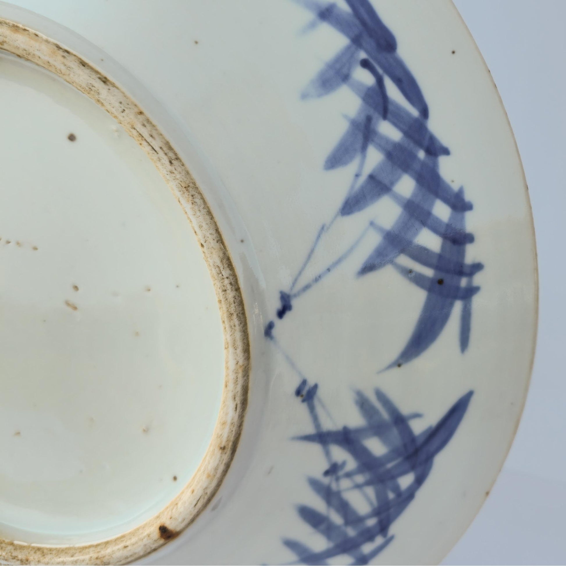 Chinese 19thC. Blue and White Birds and Flowers Garden Scene Porcelain Charger / Dish Qing Mollaris.com 