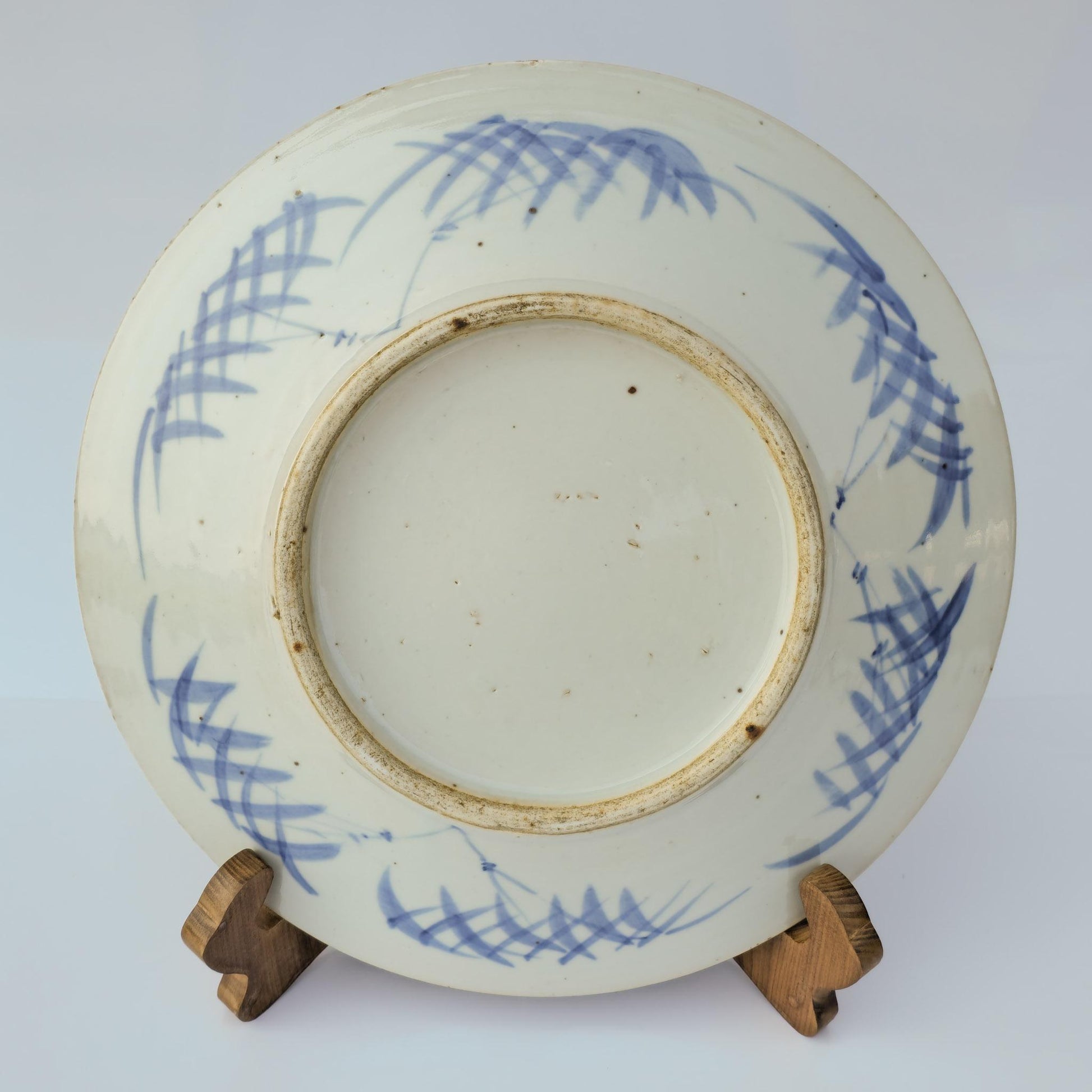 Chinese 19thC. Blue and White Birds and Flowers Garden Scene Porcelain Charger / Dish Qing Mollaris.com 