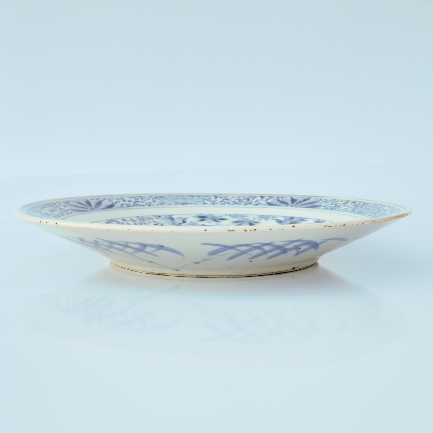 Chinese 19thC. Blue and White Birds and Flowers Garden Scene Porcelain Charger / Dish Qing Mollaris.com 