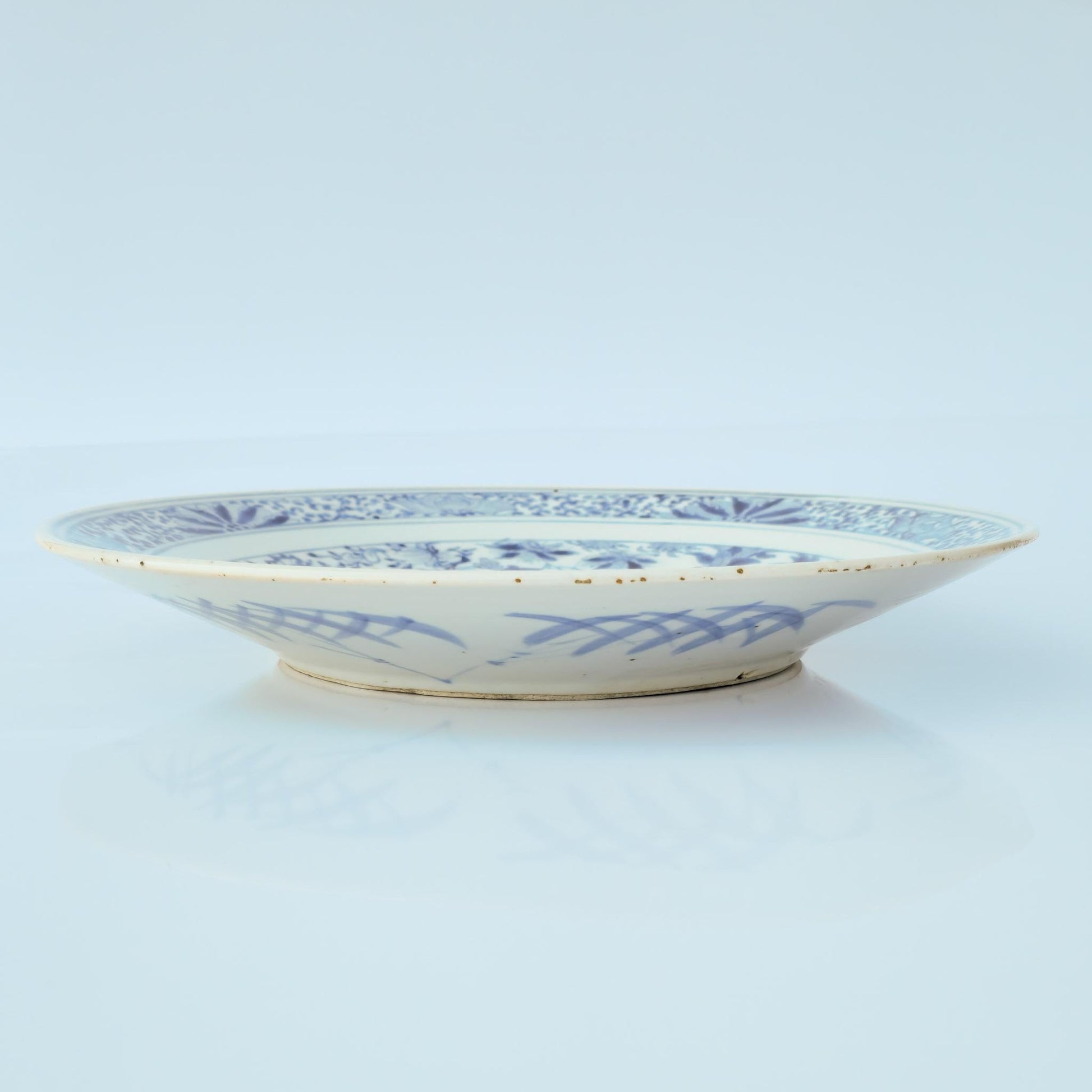 Chinese 19thC. Blue and White Birds and Flowers Garden Scene Porcelain Charger / Dish Qing Mollaris.com 