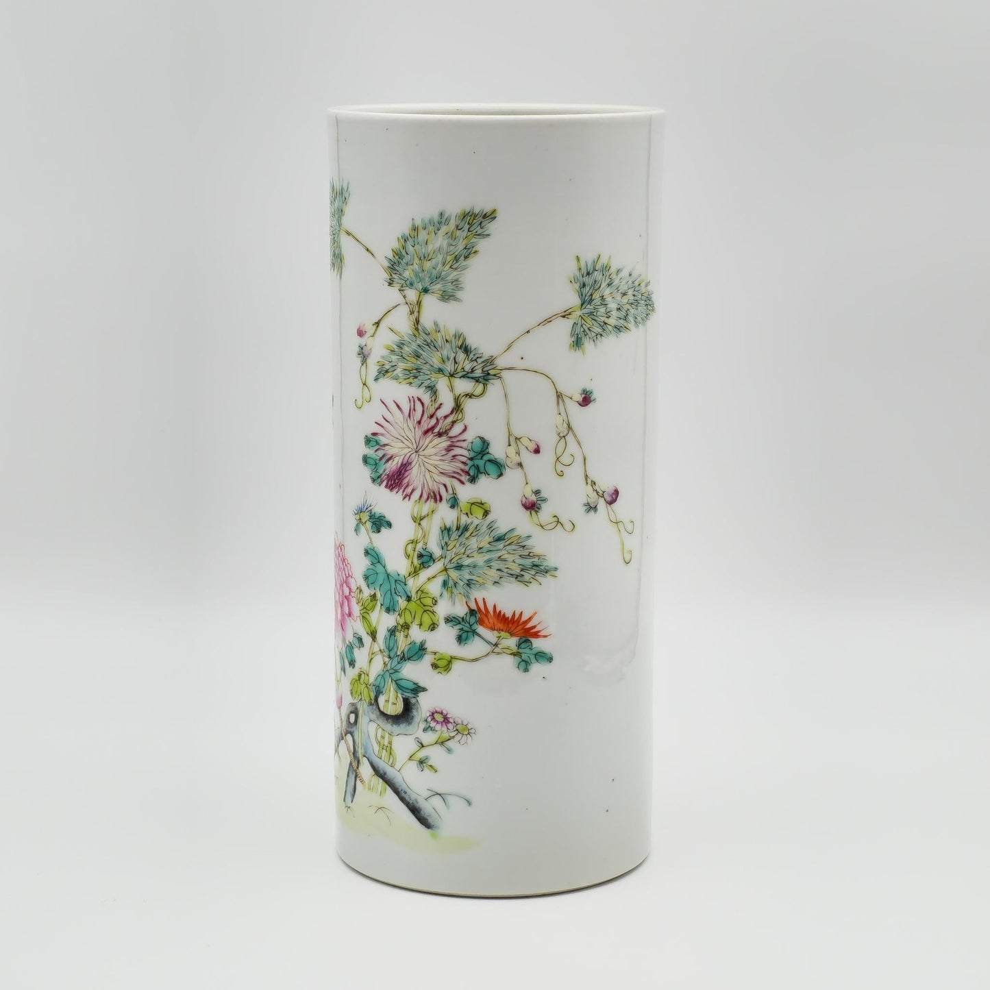 Chinese 20thC. Famille Rose Hongxian Marked Sleeve Vase With Flowers and Bats, Republic Period Mollaris.com 
