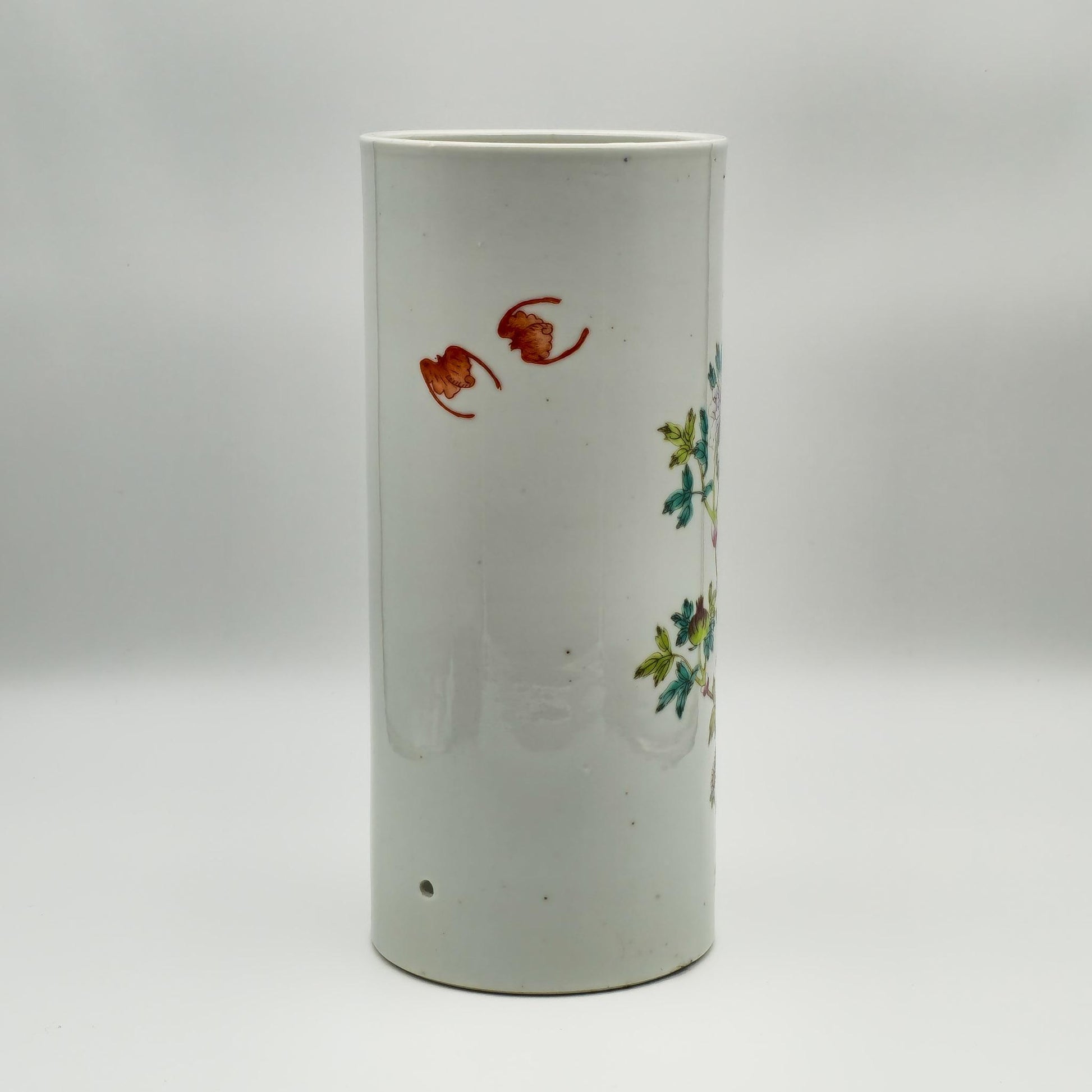 Chinese 20thC. Famille Rose Hongxian Marked Sleeve Vase With Flowers and Bats, Republic Period Mollaris.com 