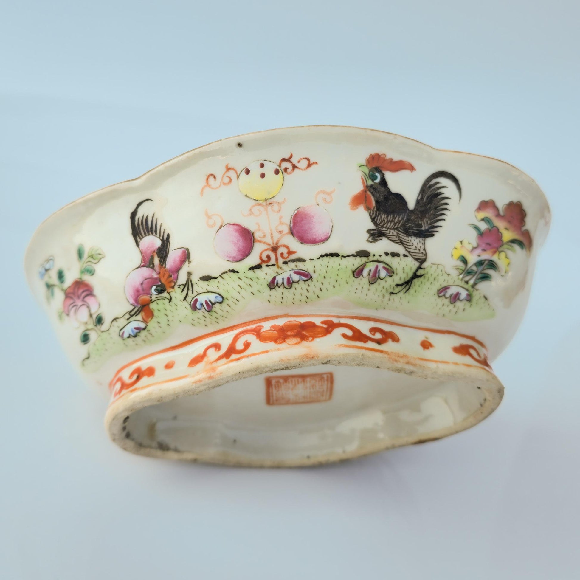 Chinese 20thC. Famille Rose Rooster Bowl, Late Qing / Republic Period Mollaris.com 