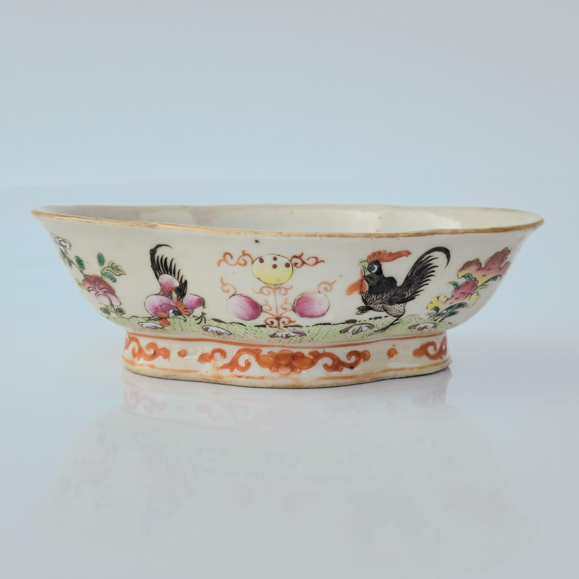 Chinese 20thC. Famille Rose Rooster Bowl, Late Qing / Republic Period Mollaris.com 