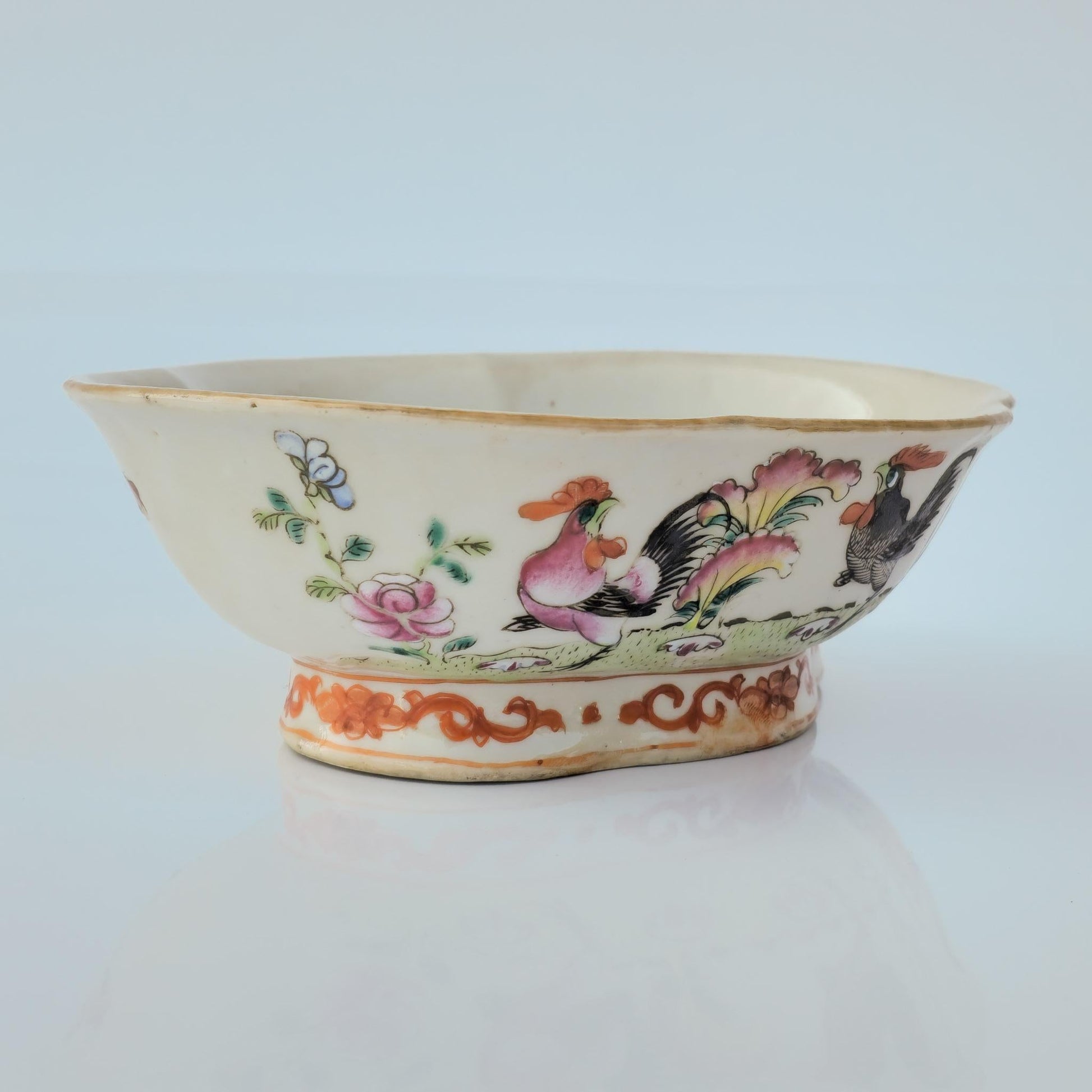 Chinese 20thC. Famille Rose Rooster Bowl, Late Qing / Republic Period Mollaris.com 