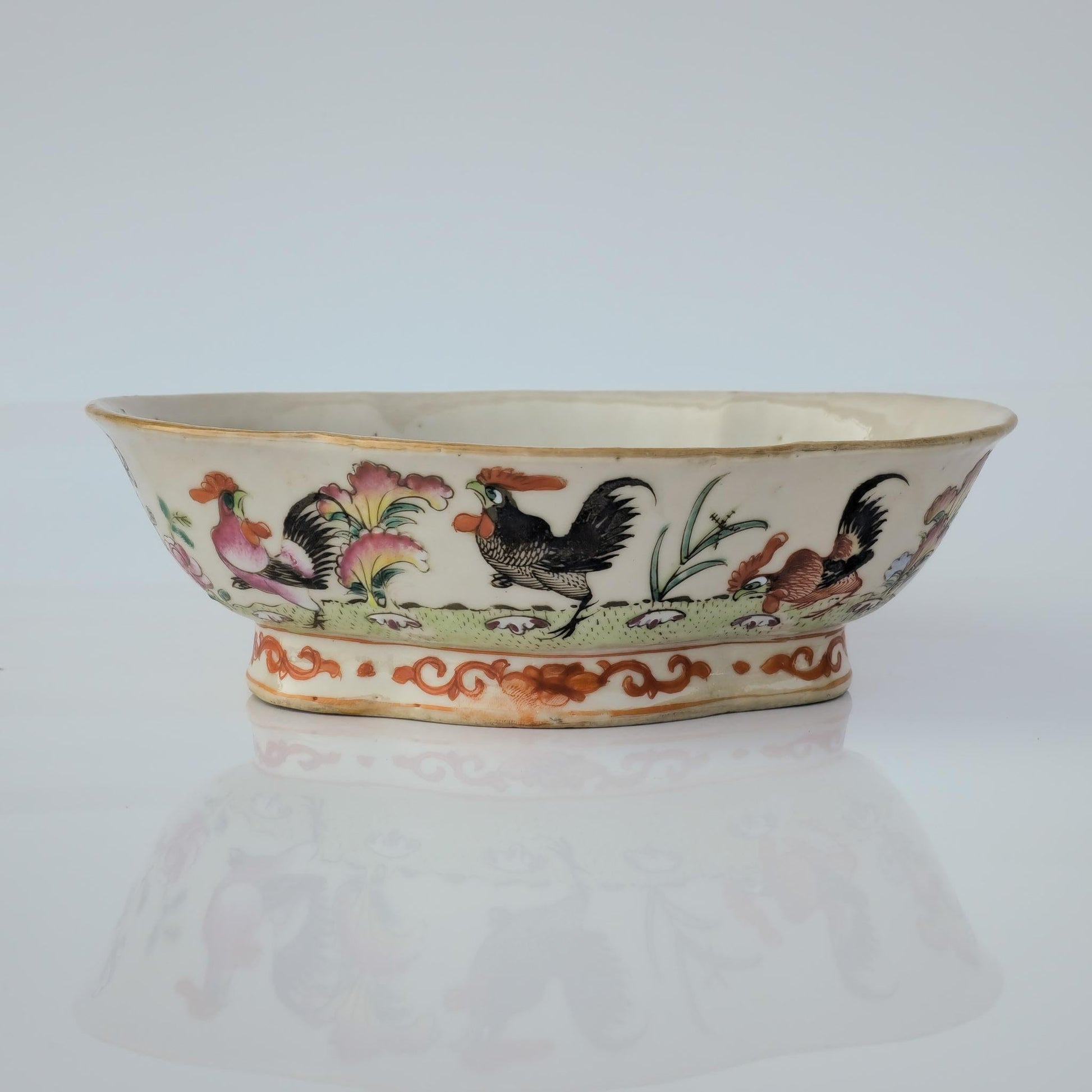 Chinese 20thC. Famille Rose Rooster Bowl, Late Qing / Republic Period Mollaris.com 