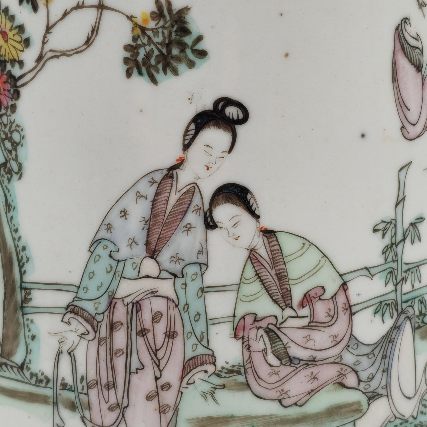 Chinese 20thC. Famille Rose Sleeve Vase with Women in Garden Setting, Republic Period Mollaris.com 