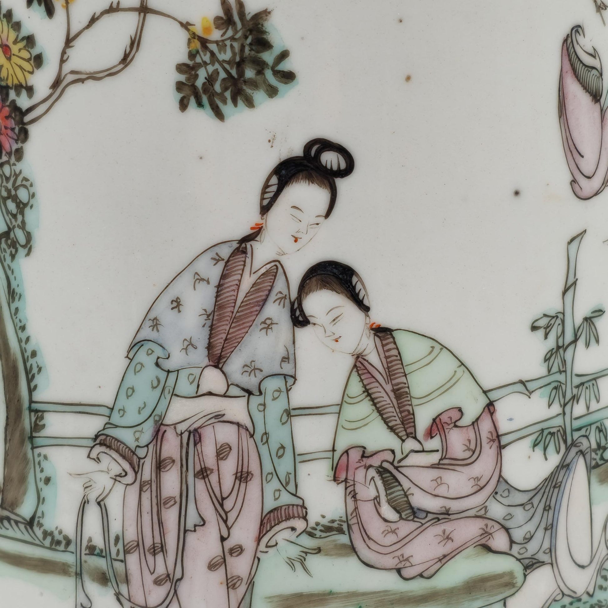 Chinese 20thC. Famille Rose Sleeve Vase with Women in Garden Setting, Republic Period Mollaris.com 