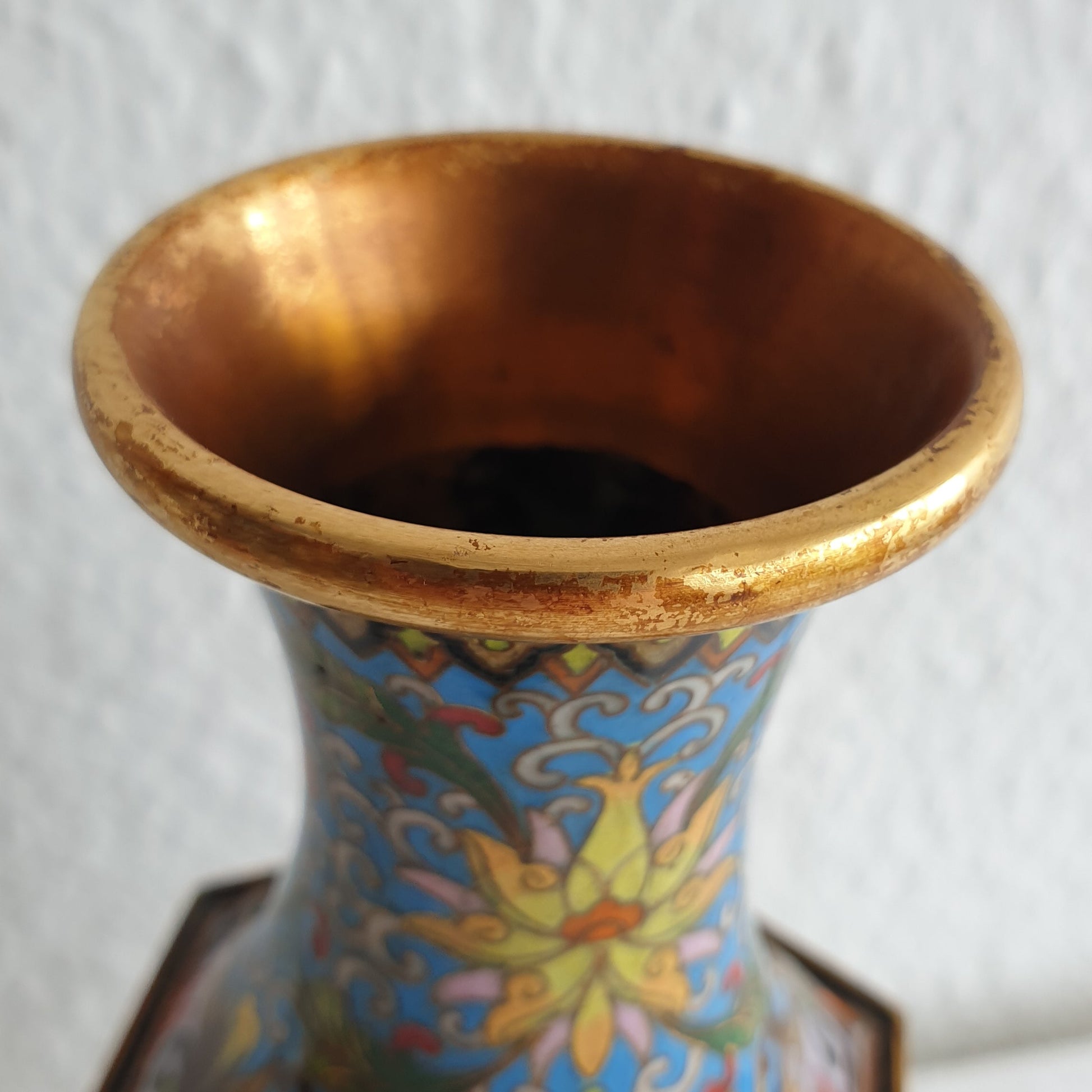 Chinese 20thC. Hexagonal Cloisonne Flower Panels Gilt Bronze Vase Mollaris.com 