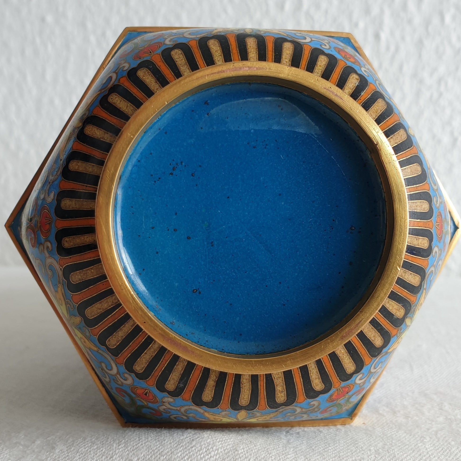 Chinese 20thC. Hexagonal Cloisonne Flower Panels Gilt Bronze Vase Mollaris.com 