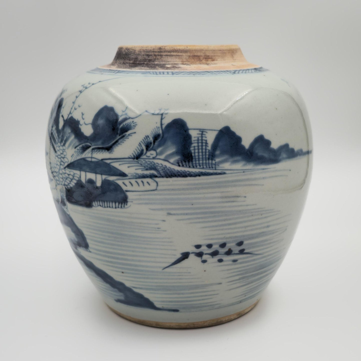 Chinese Export Blue Pagoda Landscape Decorated Lidded Porcelain Ginger Jar Mollaris.com 