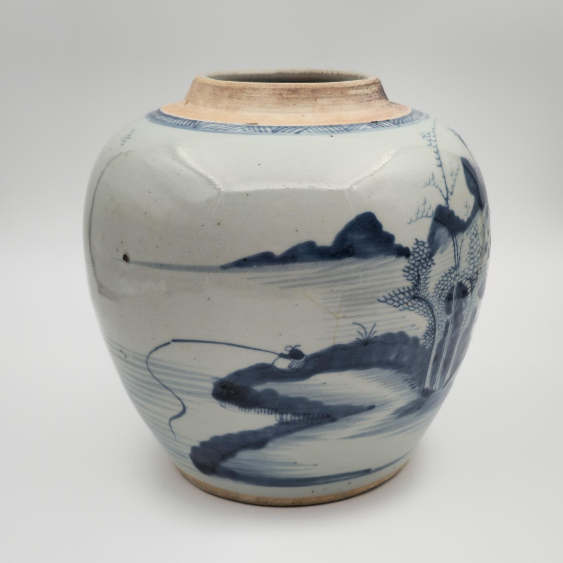 Chinese Export Blue Pagoda Landscape Decorated Lidded Porcelain Ginger Jar Mollaris.com 