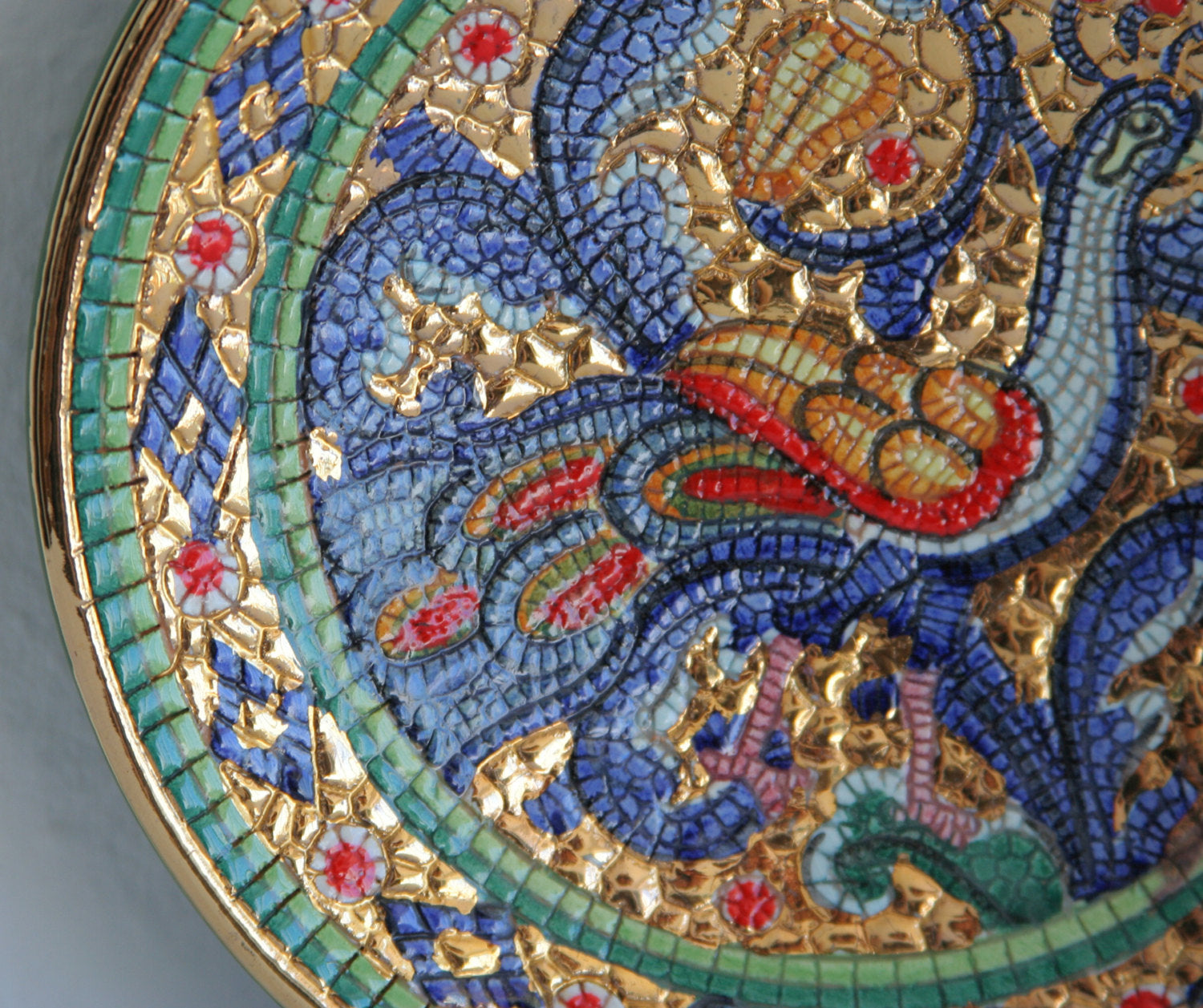 DERUTA Gialletti Small Byzantine Mosaic Peacock Ceramics Plate Mollaris.com 