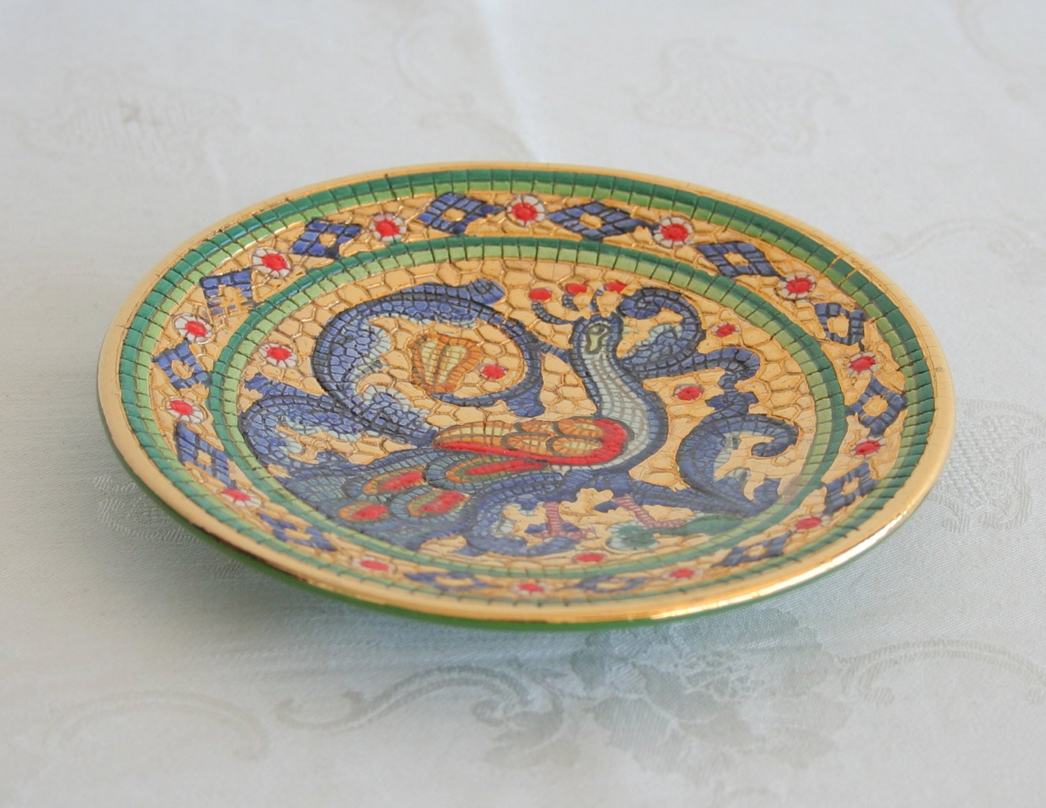 DERUTA Gialletti Small Byzantine Mosaic Peacock Ceramics Plate Mollaris.com 