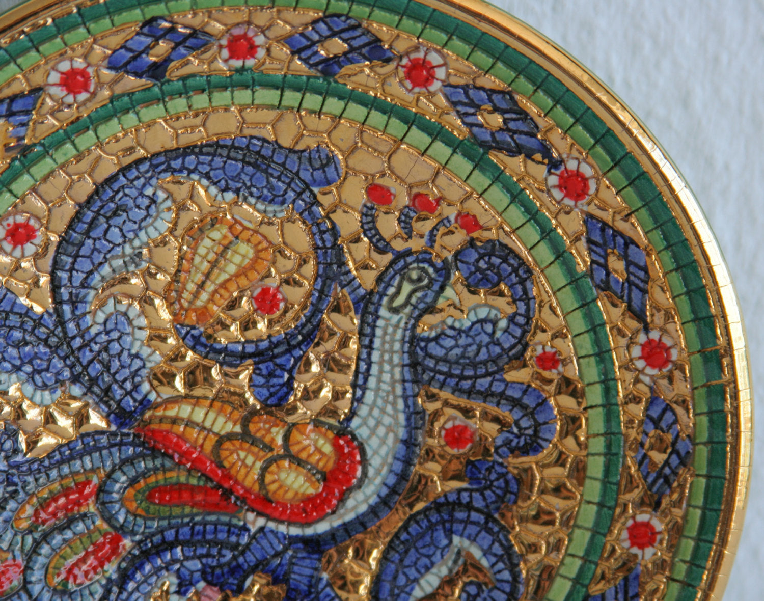 DERUTA Gialletti Small Byzantine Mosaic Peacock Ceramics Plate Mollaris.com 