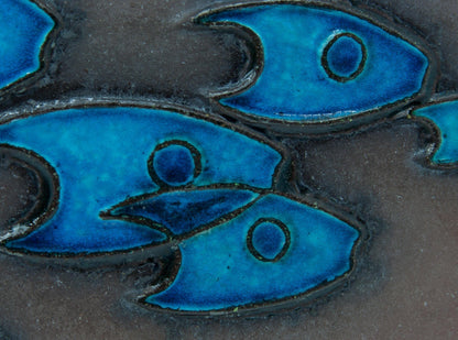 DIETLINDE HEIN Knabstrup Blue Fishes Ceramic Wall Tile Mollaris.com 