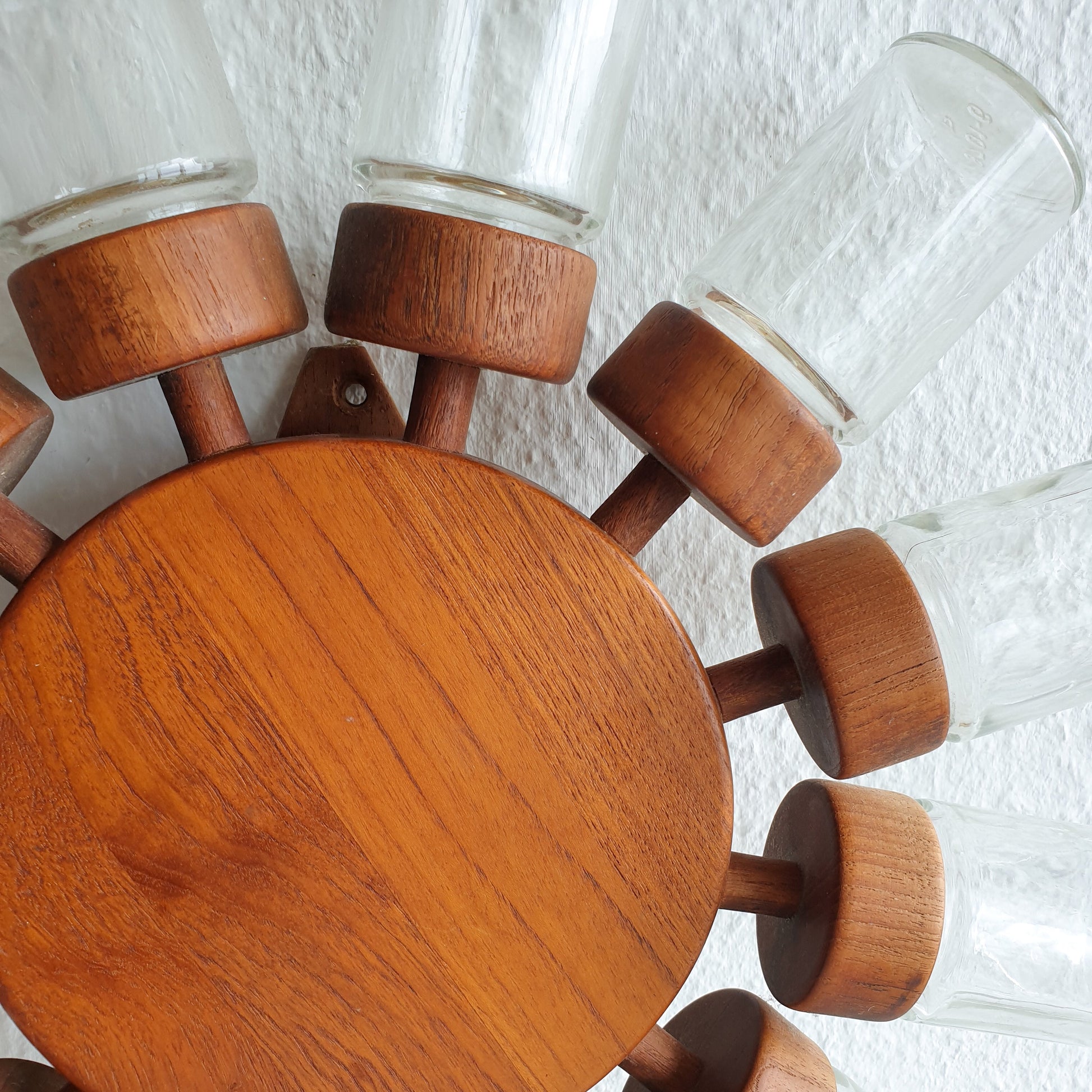 DIGSMED Danish Teak Spice Rack Wheel with 12 Glass Jars Mollaris.com 