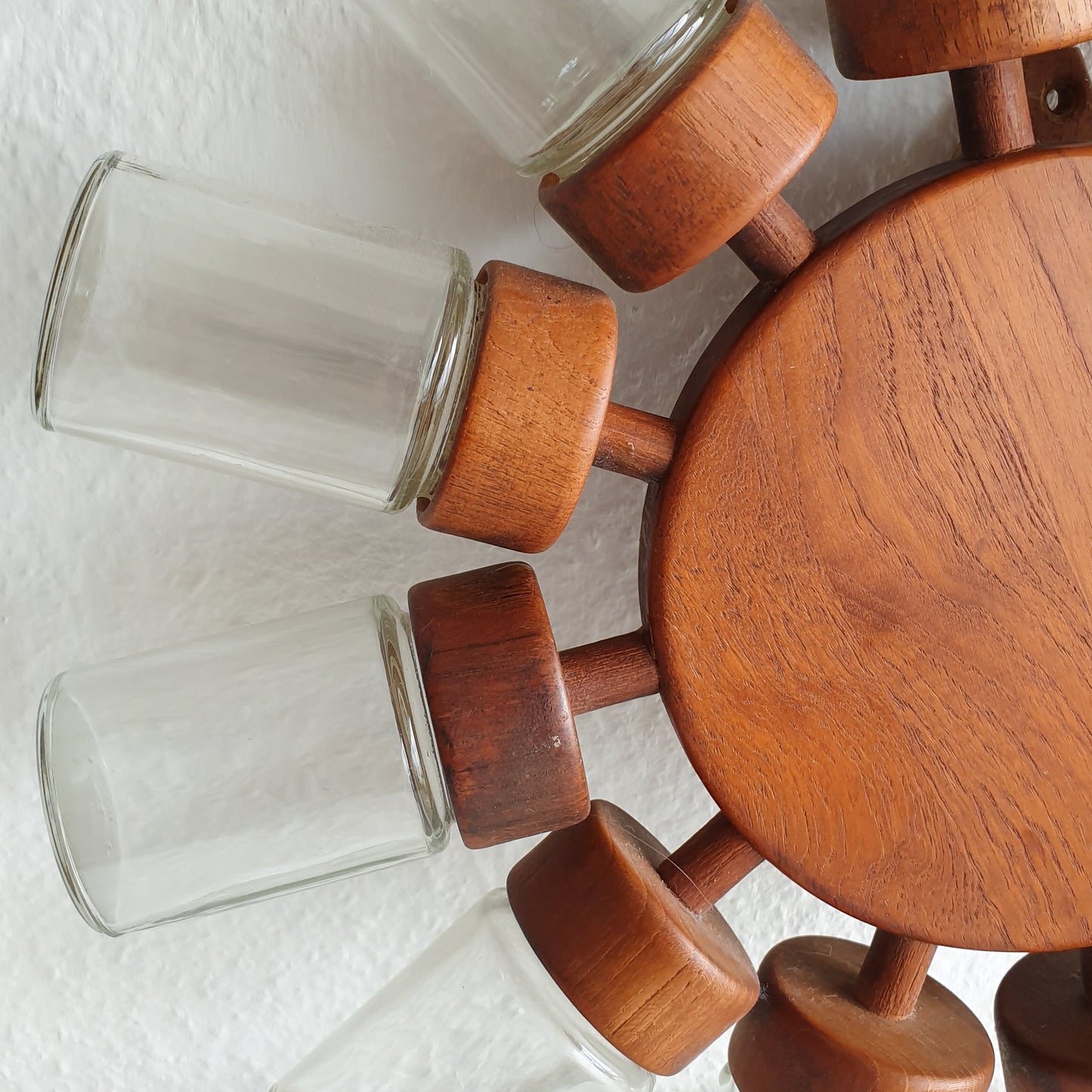 DIGSMED Danish Teak Spice Rack Wheel with 12 Glass Jars Mollaris.com 