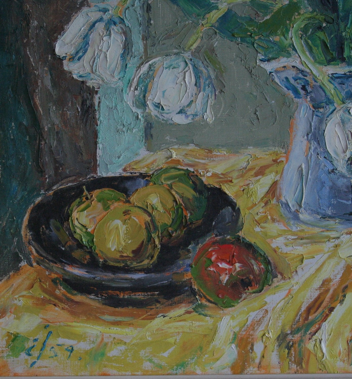 EINAR JOHANSEN Impressionist Still Life Fruit White Tulips Flowers Painting Mollaris.com 
