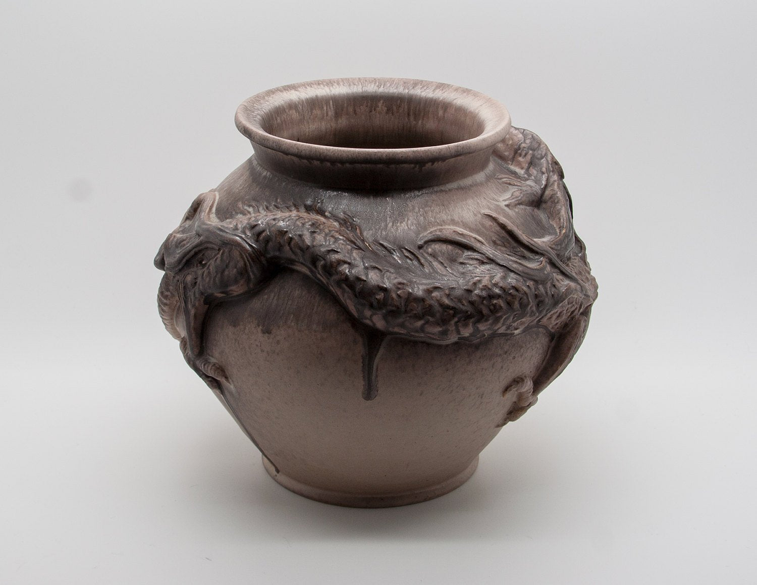 EJNAR DISSING Studio Grey & Brown Glazed Dragon Encircled Ceramic Vase Mollaris.com 