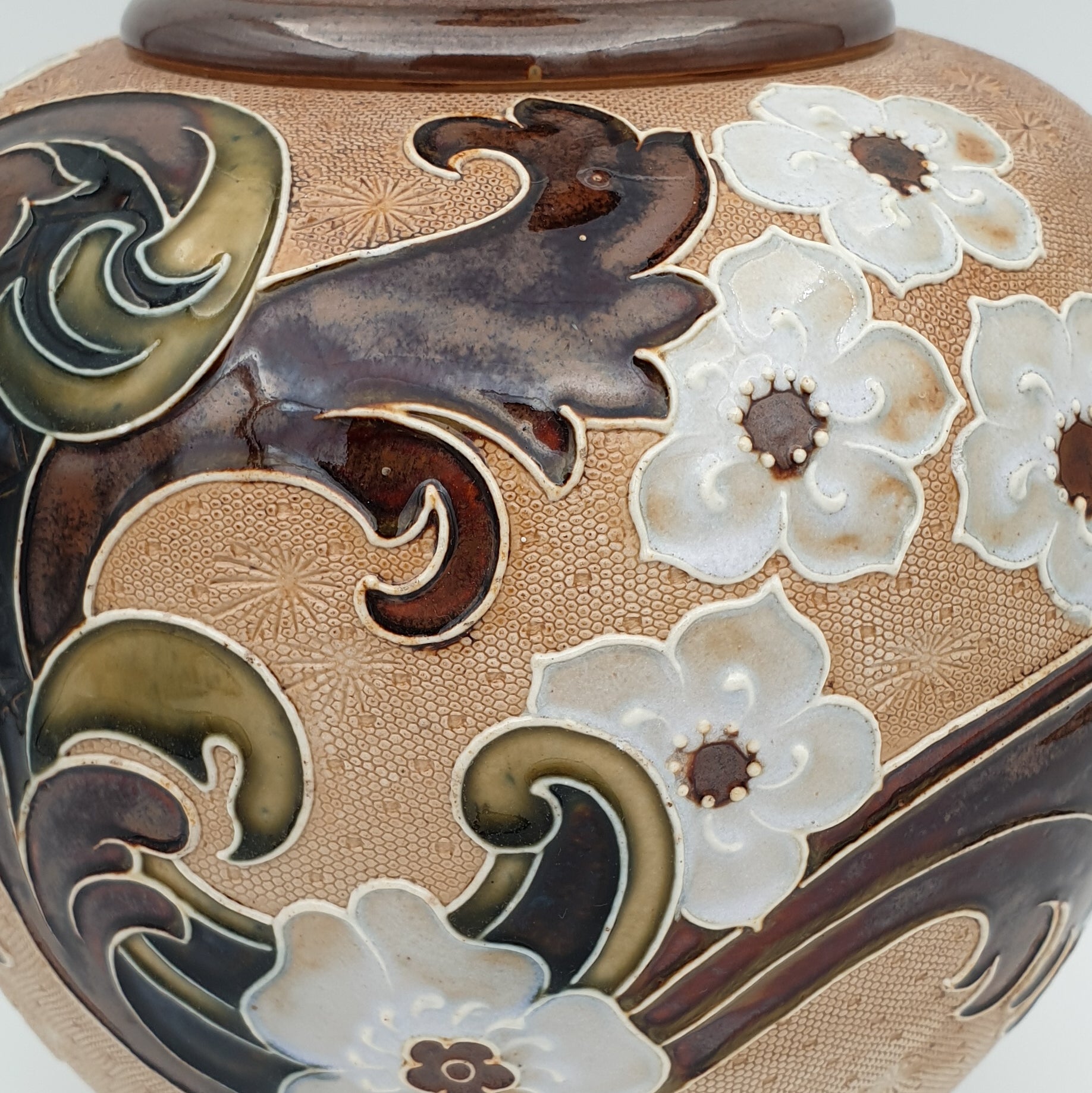 ELEANOR TOSEN Doulton Lambeth Flowers and Leaves Stoneware Vase Mollaris.com 