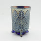 FENTON Carnival Glass Blue LEAF TIERS Tumbler Mollaris.com 