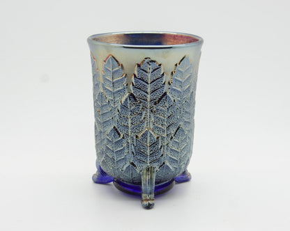 FENTON Carnival Glass Blue LEAF TIERS Tumbler Mollaris.com 