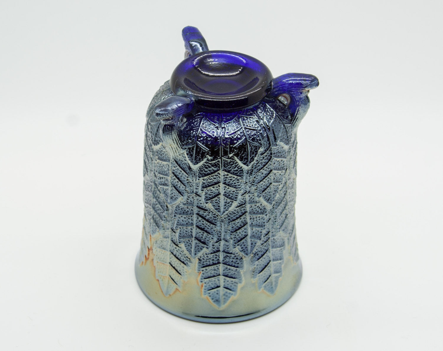 FENTON Carnival Glass Blue LEAF TIERS Tumbler Mollaris.com 